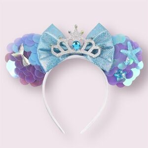 Disney Parks Mermaid Minnie Mickey Mouse Ear Headband Blue and Purple
